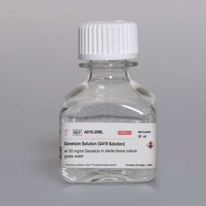 Geneticin Solution (G418 Solution) w/ 50 mg/ml Geneticin in sterile tissue culture grade water