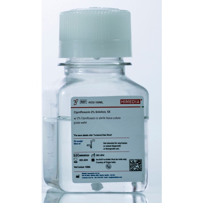 Ciprofloxacin 2% Solution, 5X w/ 2% Ciprofloxacin in sterile tissue culture grade water
