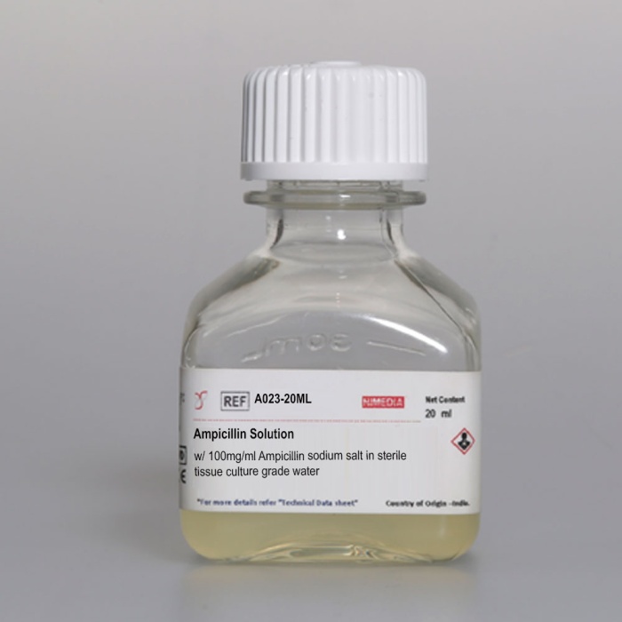 Ampicillin Solution w/ 100mg/ml Ampicillin sodium salt in sterile tissue culture grade water