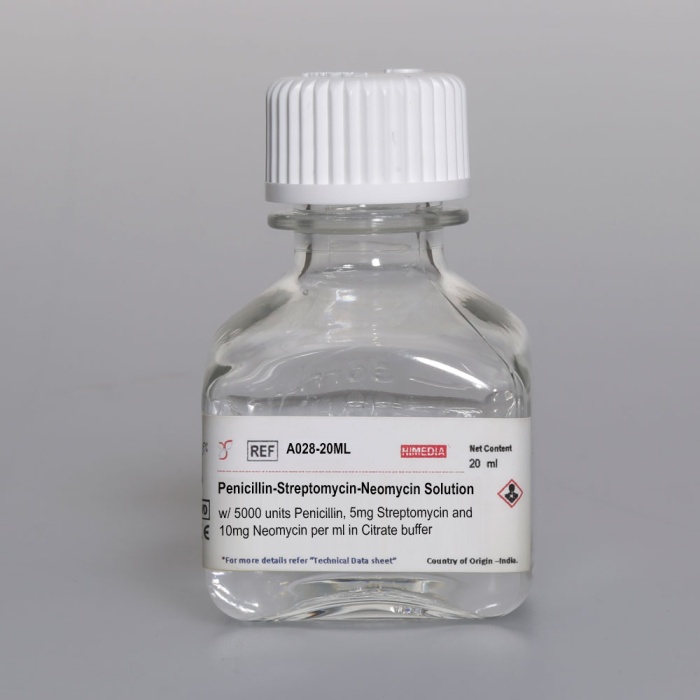 Penicillin-Streptomycin-Neomycin Solution w/ 5000 units Penicillin, 5mg Streptomycin and 10mg Neomycin per ml in Citrate buffer