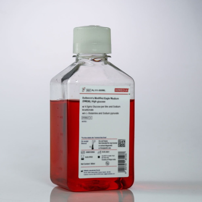 Dulbecco’s Modified Eagle Medium (DMEM), High Glucose, 2X w/ 4.5gms Glucose per litre and L-Glutamine w/o Sodium pyruvate and Sodium bicarbonate2X Liquid Cell Culture Medium