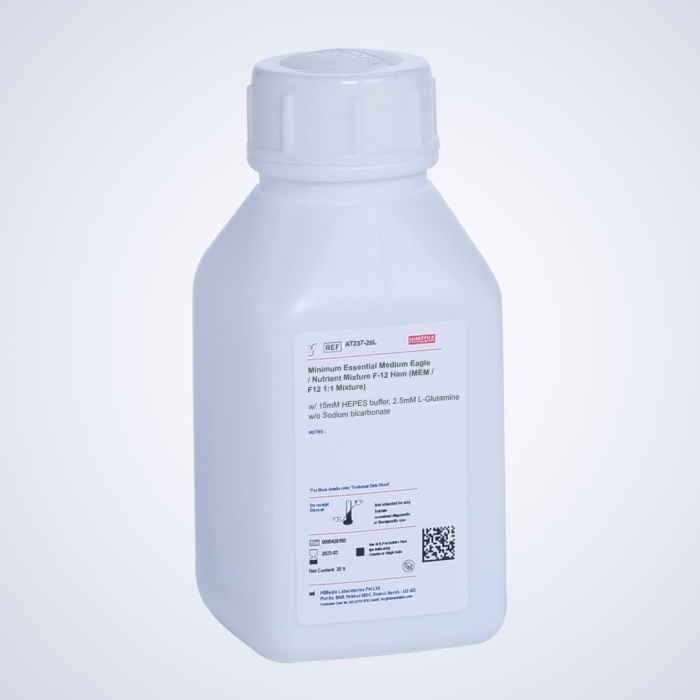 Minimum Essential Medium Eagle / Nutrient Mixture F-12 Ham (MEM / F12 1:1 Mixture) w/ 15mM HEPES buffer, 2.5mM L-Glutamine w/o Sodium bicarbonate